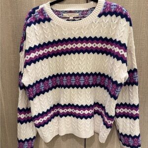 LOFT Multicolor Patterned Crew Neck Sweater